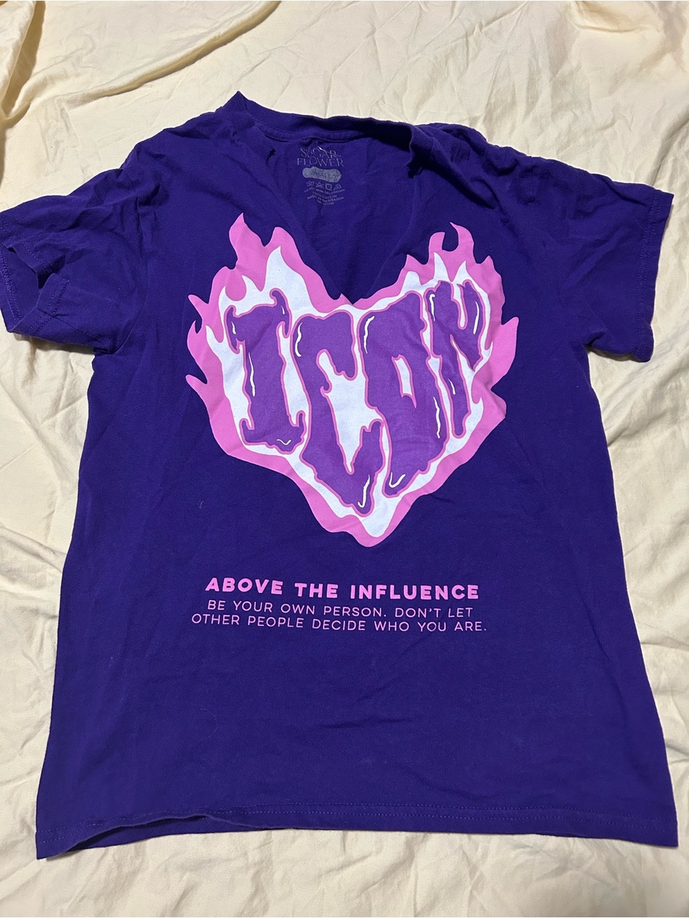 Purple Graphic Tee with Pink Flame Heart